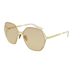 Gucci GG0818SA Geometric Sunglasses Gold Frame with Beige Temples Brown Lens